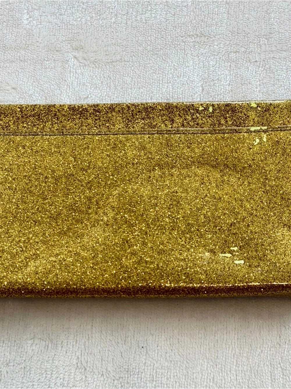 LULU ENVELOPE TRIFOLD WALLET WOMENS 4X7 GOLD GLITTER PATENT SHIMMER